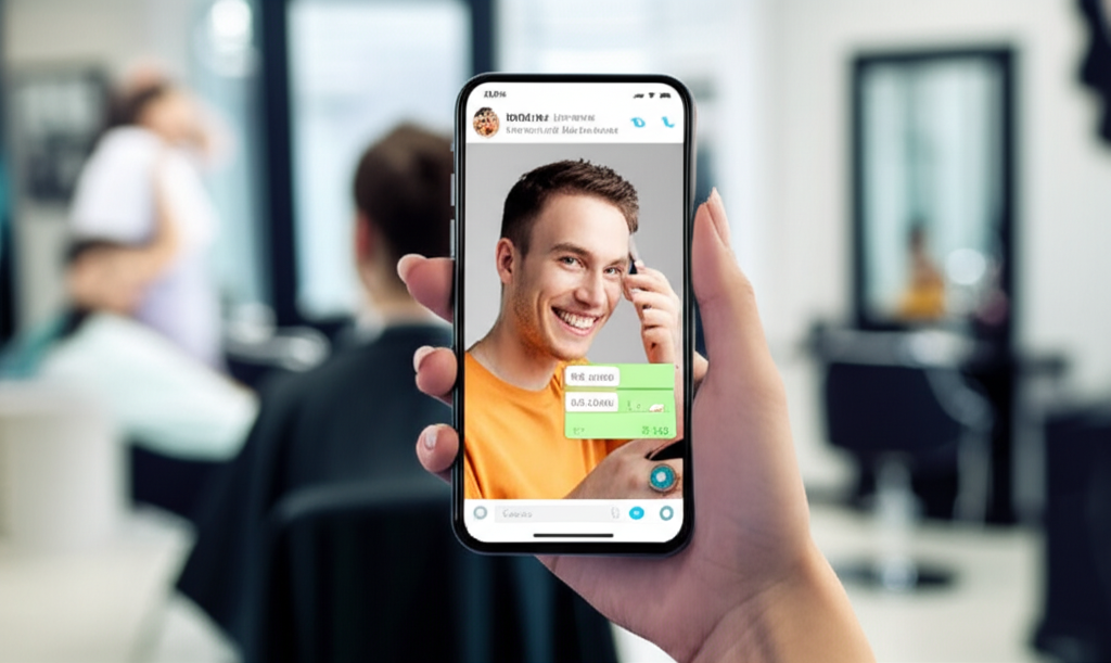 Peluquero usando Apoint en smartphone